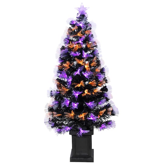 Northlight 4Ft Fiber Optic Orange & Purple LED Artificial Black Pine Halloween Potted Tree | 4 ft | Michaels®